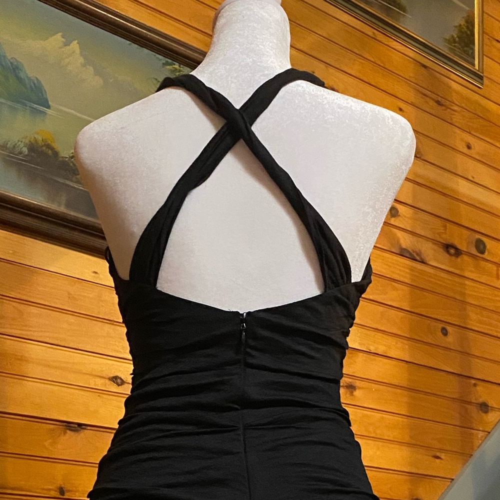Nicole Miller Cotton Stretch Black Criss Cross Back Dress